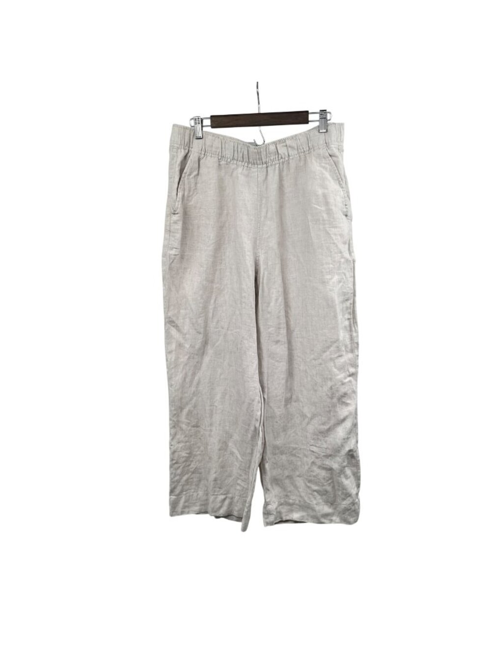 TAHARI Womens Linen Wide Leg Pants Pull On Oyster Size XL Pockets